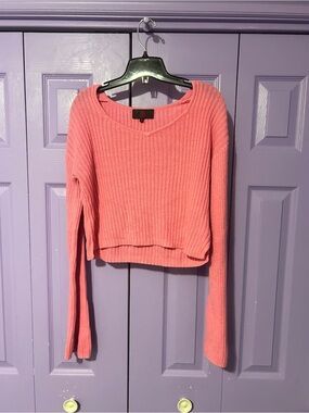 NOBO Coral Pink Ribbed V-Neck Cropped Sweater